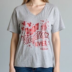 Disney Parks Walt Disney World Best Vacation Ever Gray Red Foil V-Neck Shirt 3X